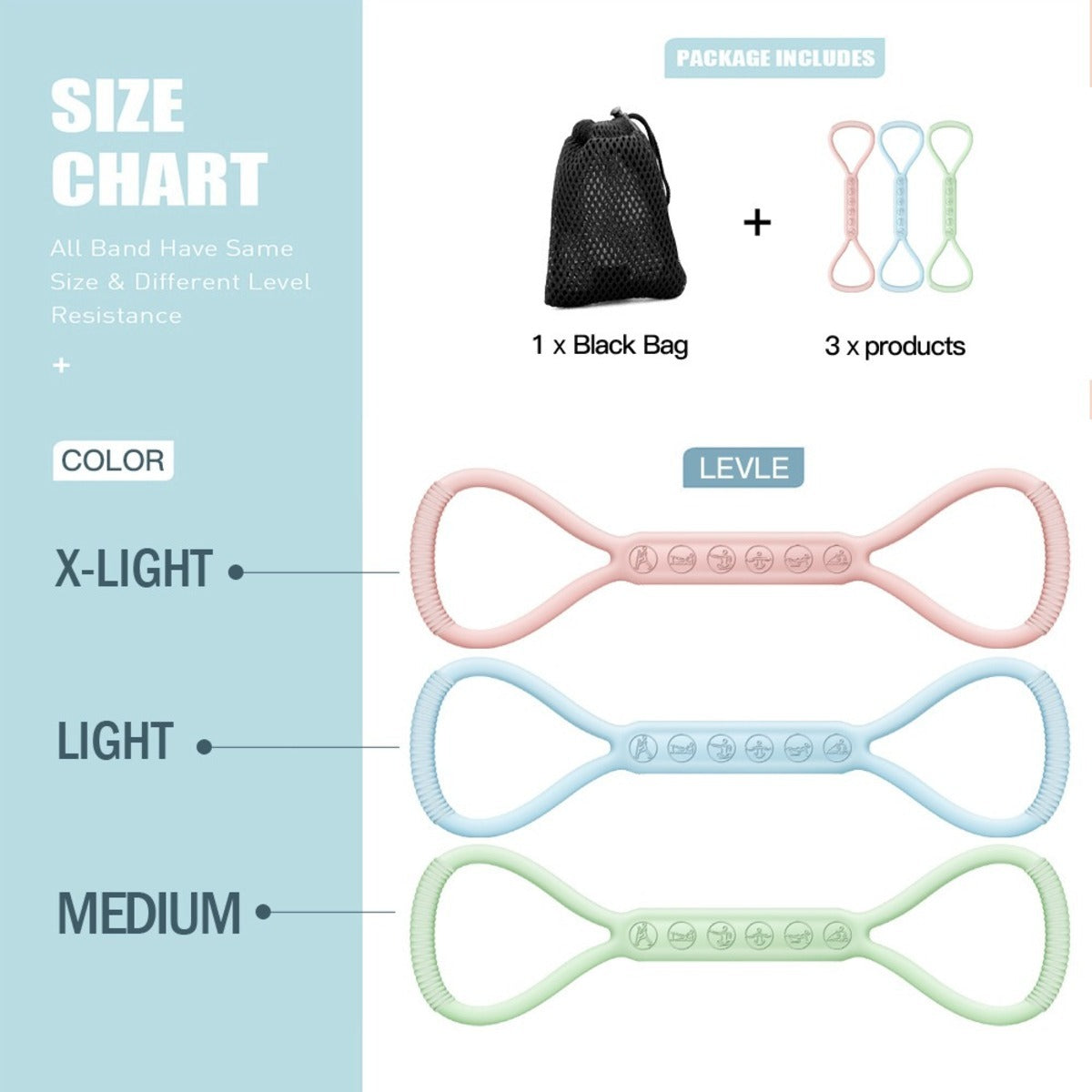 8-pattern resistance bands for home workouts.