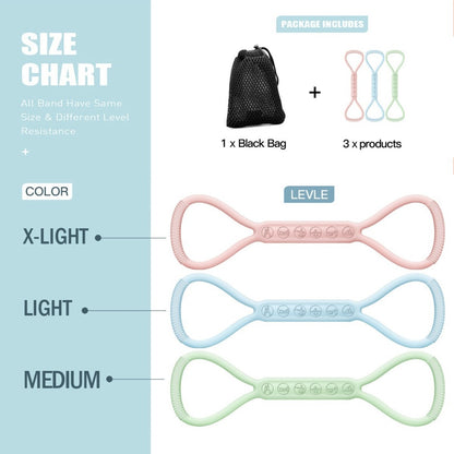 8-pattern resistance bands for home workouts.