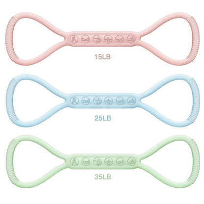 8-pattern silicone bands for light, medium, and heavy resistance.